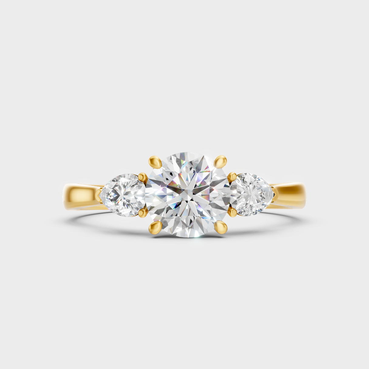 Certified 1.50 Carat Round And Pear-Cut Trio-Stone Lab-Grown Diamond Ring In 18K Yellow Gold